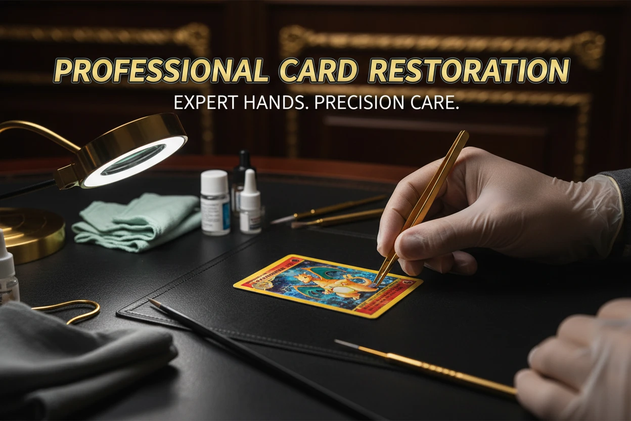 Grafica originale del servizio di restauro: una postazione di lavoro e mani che si prendono cura di una carta